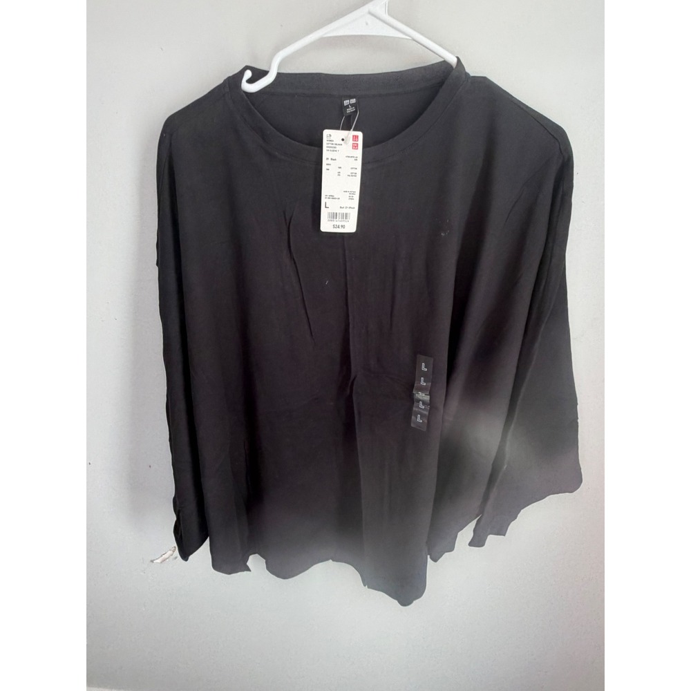 NWT Uniqlo Women's Cotton Dolman Oversized 3/4 Sleeve T-Shirt Black Size L
